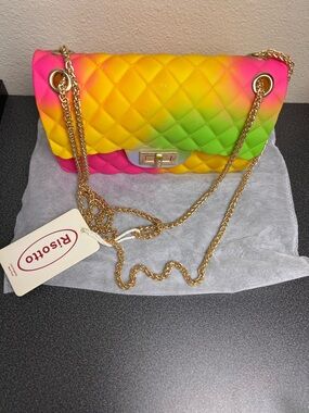 Quilted Gradient Shoulder Bag in Neon Pink, Yellow & Green